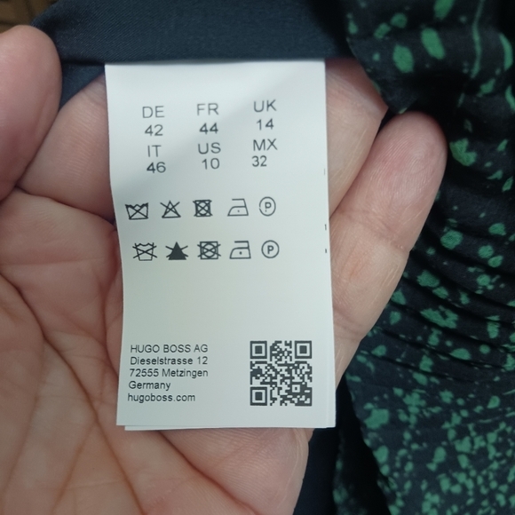 Hugo Boss Dress Diplie Mini Dot Plisse Midi Arsenic Fantasy Green Crepe - Picture 3 of 7